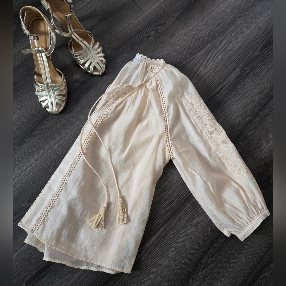 SECRET MISSION Cream Boho Blouse with Lace Details